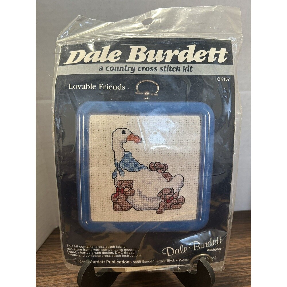 Dale Burdett "Lovable Friends" Cross Stitch Kit with Frame Size 4" x 4"